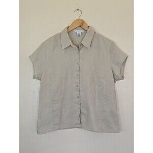 Jillian Jones Linen Button Front Blouse Womens Size XL Coastal Minimalist